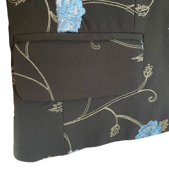 Judith Hart Black Blazer Blue Embroidered Floral Sz 12 Spring Summer Career Wear - Picture 5 of 7